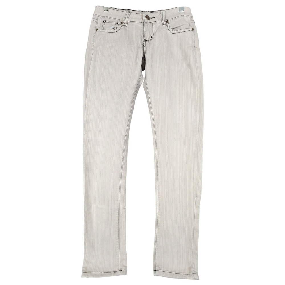 Rampage‎ Denim Jeans Size 3 Light Wash Gray Black Stitching Low Rise Skinny
